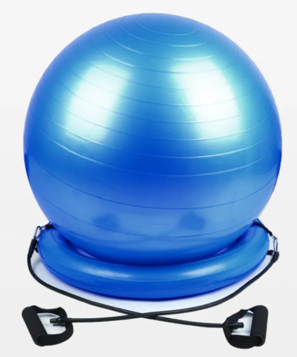Yoga Ball with Non-Slip Fixed Base, Anti-Burst Exercise & Balance Ball for Pilates, Core Training & Office Chair Use — Grey / Pink / Red