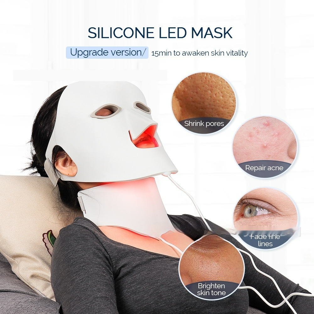 7-Color LED Silicone Face Mask, LED Light Therapy Facial Mask for Skin Rejuvenation & Glow — White, AU / UK / US / EU