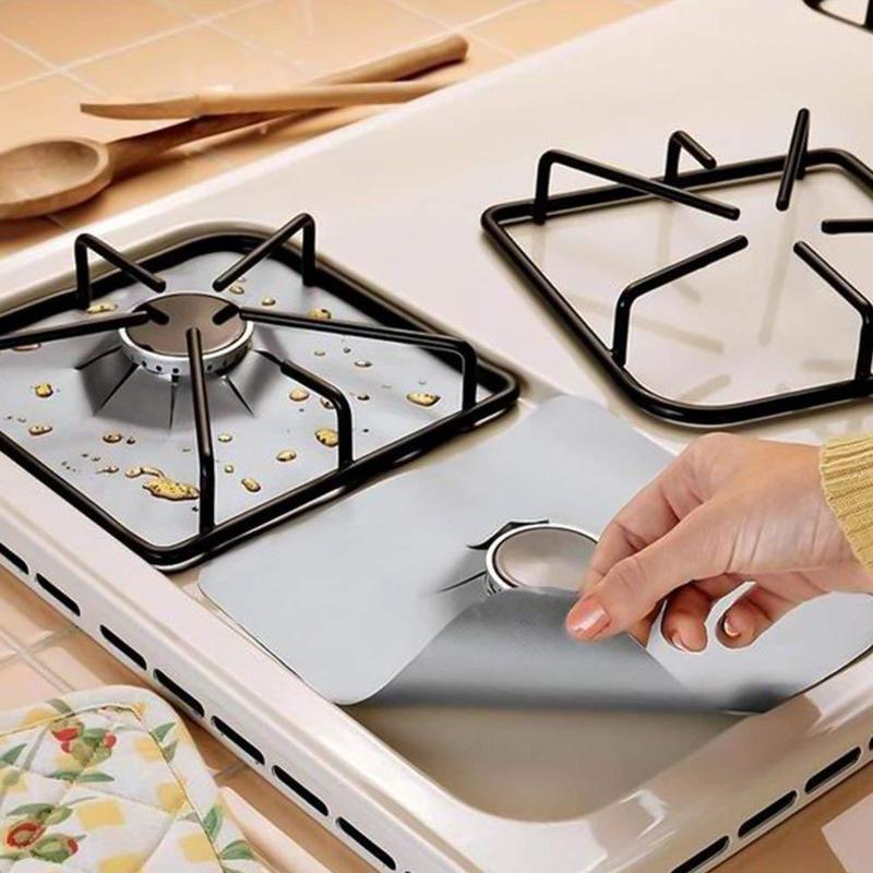 4-Pack Gas Stove Protector Cover Liners - Non-Stick Reusable Gas Range Top Burner Covers