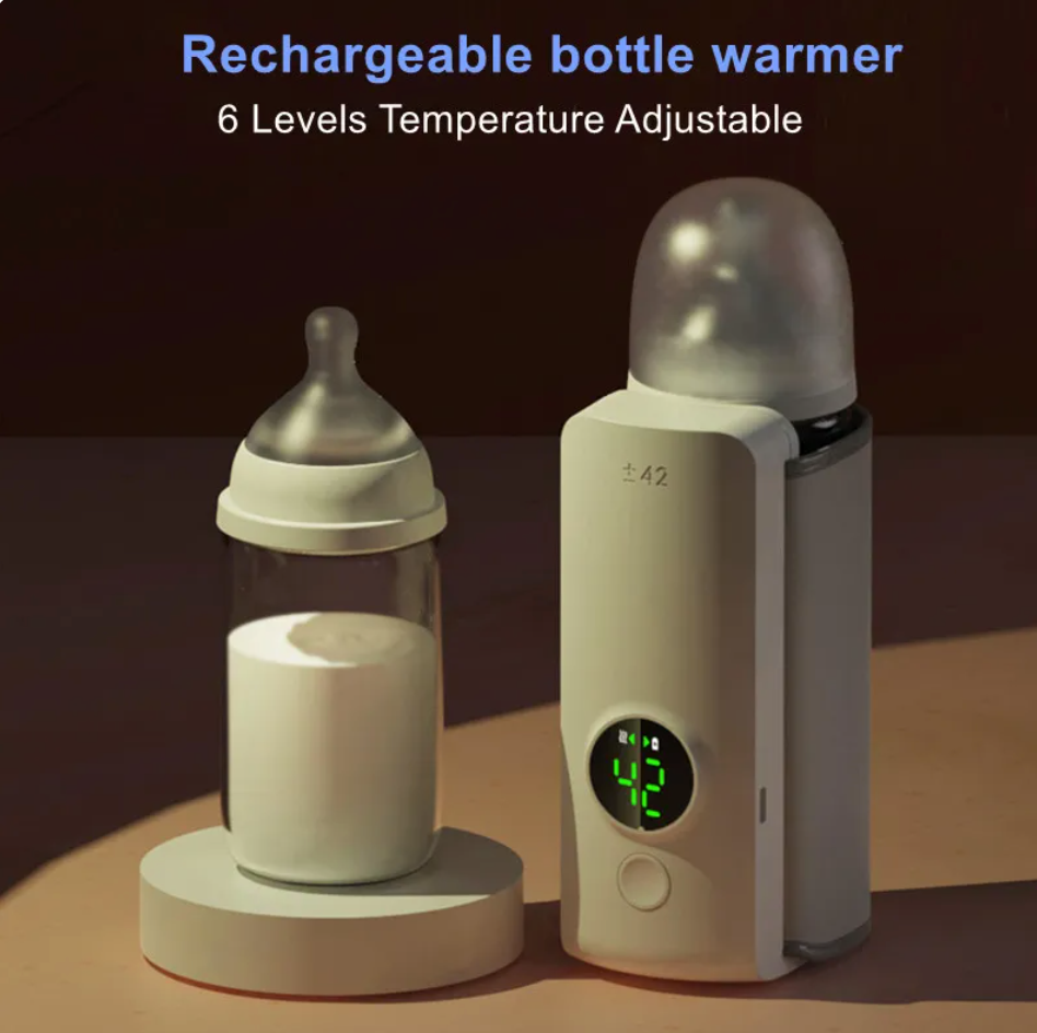 Portable Wireless Baby Bottle Warmer, USB Rechargeable Travel Milk Warmer with 42°C Constant or 37-55°C Adjustable Heating & Insulation Sleeve