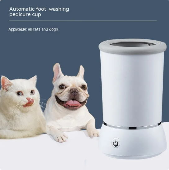 Automatic Pet Paw Cleaner, 360° Rotating Paw Washer Cup with Soft Silicone Bristles for Dogs & Cats — White / Blue