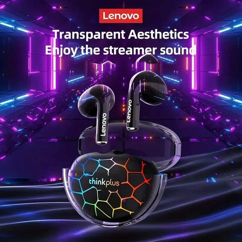 Lenovo LP80 Pro RGB Wireless Gaming Earbuds, Bluetooth 5.3 TWS Semi-In-Ear Open-Fit Headphones with Low Latency & Built-In Mic — Black