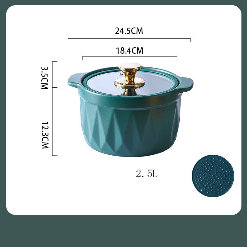 Ceramic Casserole Stew Pot for Cooking, 2.5 L Nordic-Style Ceramic Pot with Glass Lid — Green / Pink / Red / Yellow