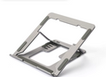 Adjustable Laptop Stand with Cooling Bracket, Aluminum Alloy & Silicone Ergonomic Riser, 243x217mm Pad, Portable — Silver / Black