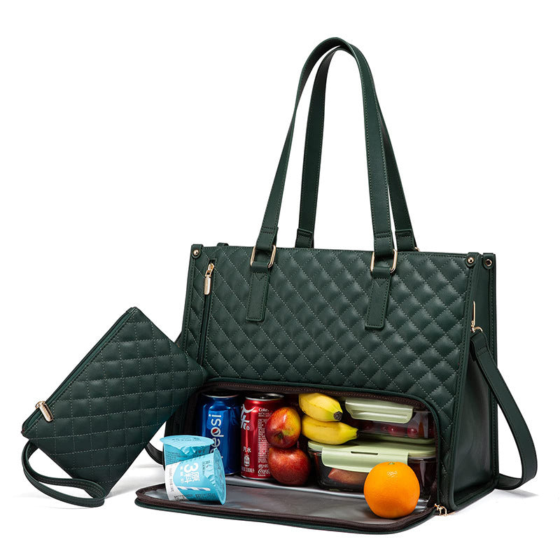 Women's Insulated Lunch Bag, Stylish Water-Resistant Cooler Tote with Separate Top Compartment, Reusable Thermal Lunch Box for Work — Multiple Colors