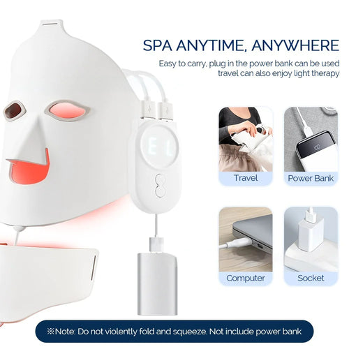 7-Color LED Silicone Face Mask, LED Light Therapy Facial Mask for Skin Rejuvenation & Glow — White, AU / UK / US / EU