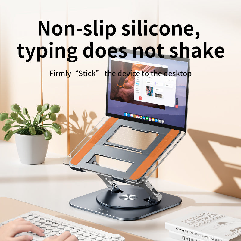 MCHOSE LS928 Adjustable Aluminum Laptop Stand, 360° Rotating Ergonomic Notebook & Tablet Holder, Foldable 1.185kg — Silver / White