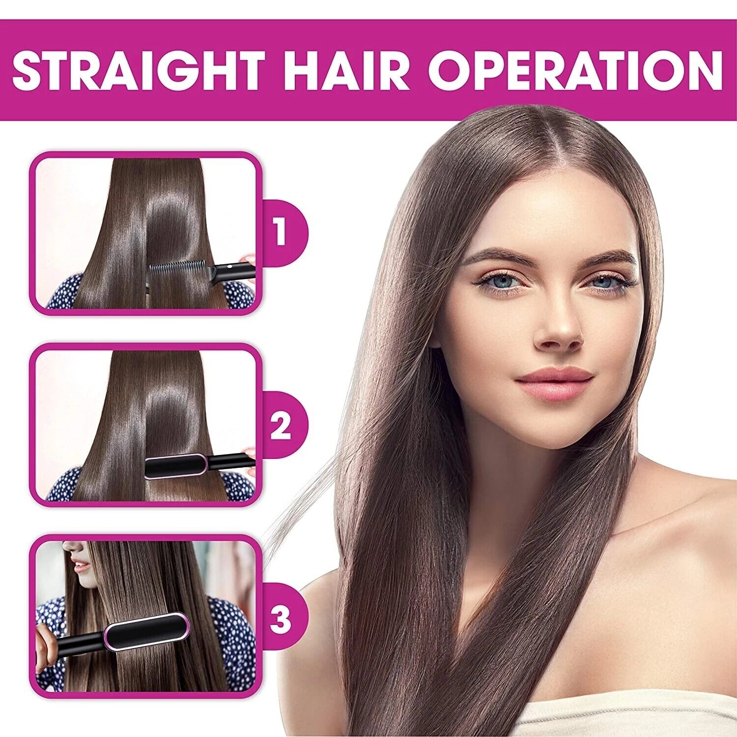 Hair Straightener Brush, 2-in-1 Straightening & Curling Hot Comb with Ceramic PTC Heating, 5 Adjustable Heat Settings & Anti-Scald Design — 4 Colors