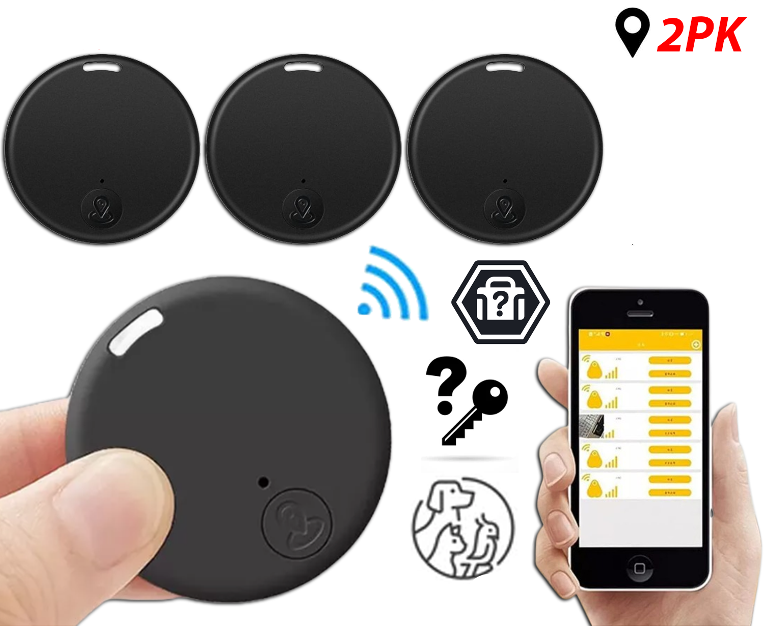 Bluetooth Item Finder Key Tag, App-Paired Locator for Keys, Wallet, Bags & Remotes — Audible Alarm, Two-Way Phone Find — 2/4/6/8 Packs