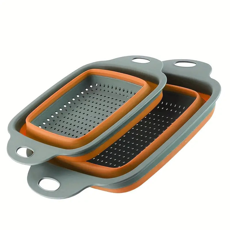 Collapsible Washing Strainer Basket - Foldable Silicone & TPR Fruit and Vegetable Drainer with Handles, Multifunctional Kitchen Colander for Cleaning