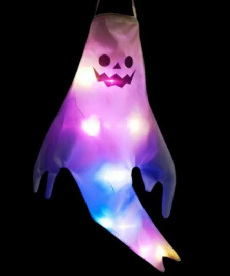 Light-Up Hanging Ghost Windsock, LED Halloween Ghost Decoration for Yard, Porch & Tree — Five Face Designs