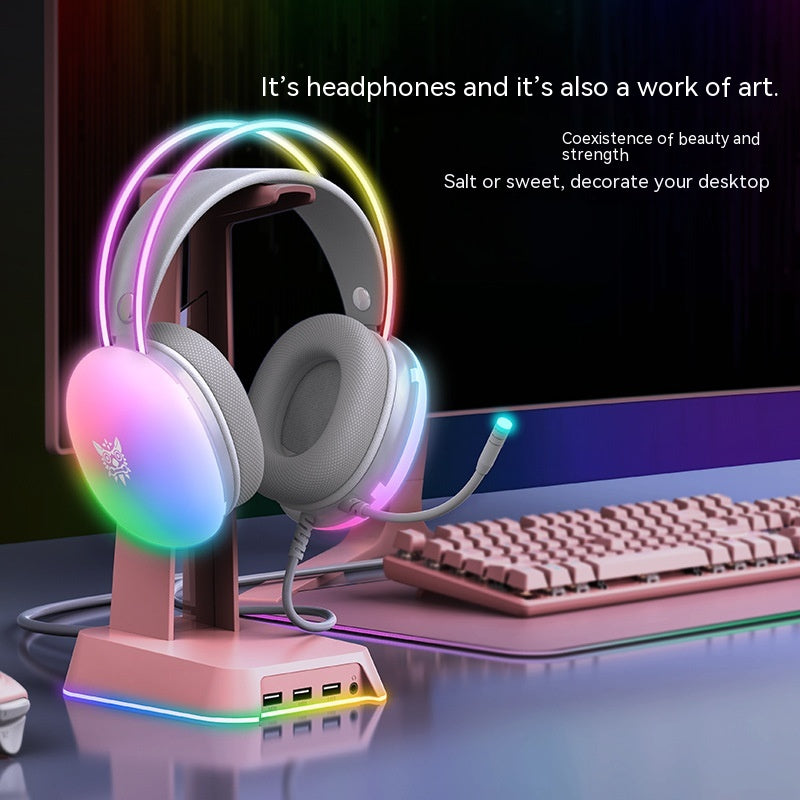 RGB Rainbow Gradient Gaming Headset with Microphone, Over-Ear Wired Headphones with LED Lighting & 3.5mm Braided Cable, for PC, PS4 & Xbox