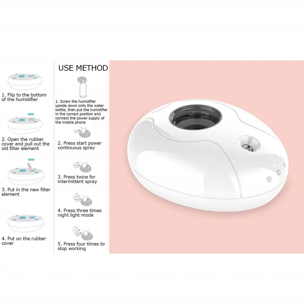 Water Bottle Cap Humidifier, Portable Mist Humidifier for Your Own Drinking Bottle — Continuous or Intermittent Spray, Blue Night Light