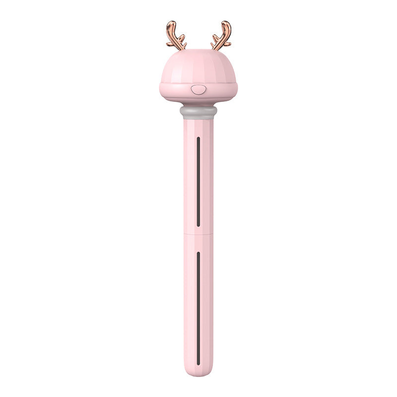 Mini USB Bottle-Cap Humidifier, Cute Rabbit-Ear / Deer-Antler Mist Head with Drop-In Tube for Your Own Bottle or Glass — Fawn / Bunny, White / Pink