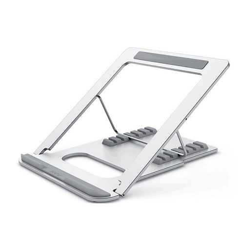 Adjustable Laptop Stand with Cooling Bracket, Aluminum Alloy & Silicone Ergonomic Riser, 243x217mm Pad, Portable — Silver / Black