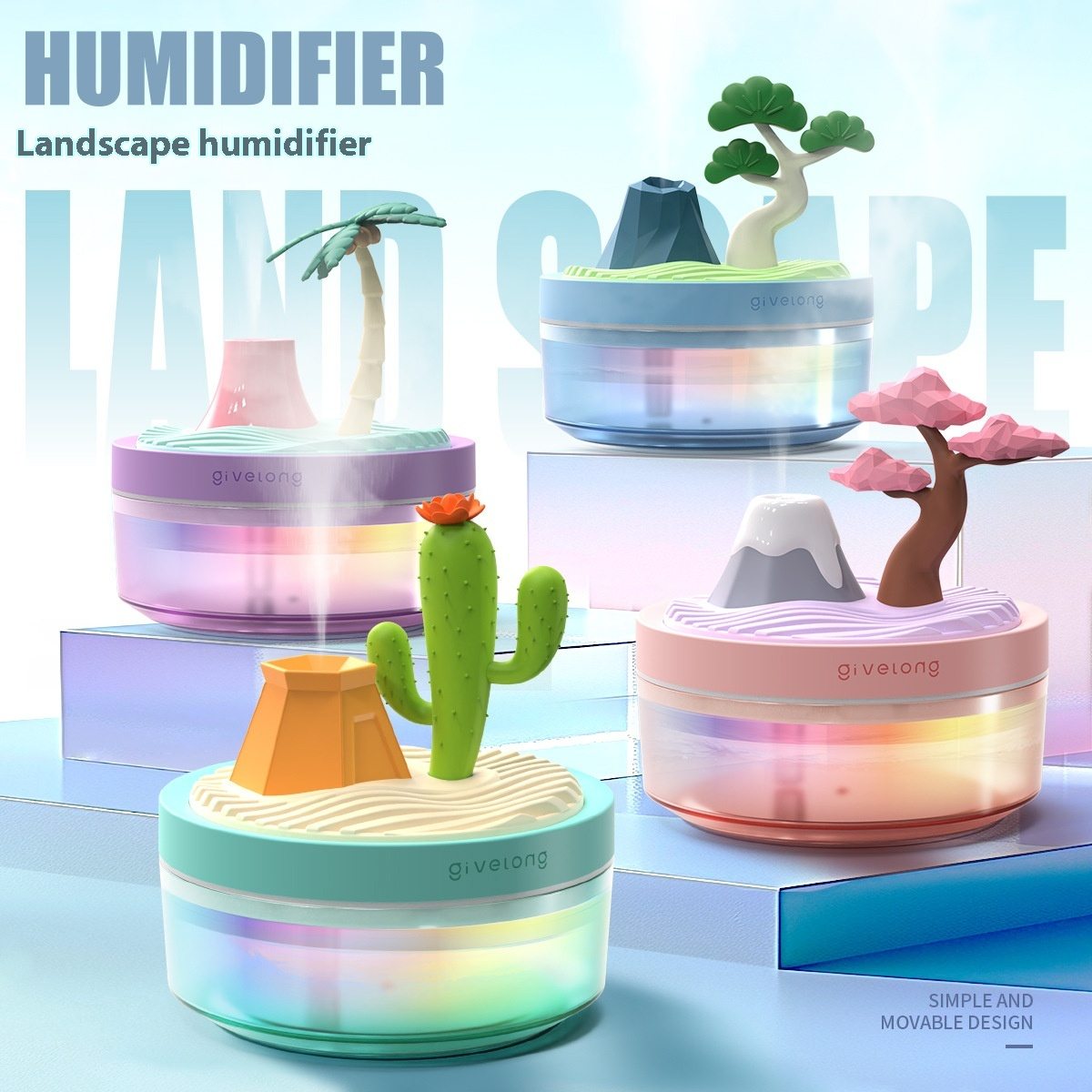 Portable USB Aroma Humidifier, Compact Landscape-Design Cool Mist Aromatherapy Diffuser, Quiet Desktop Air Humidifier for Home — Multiple Cute Styles