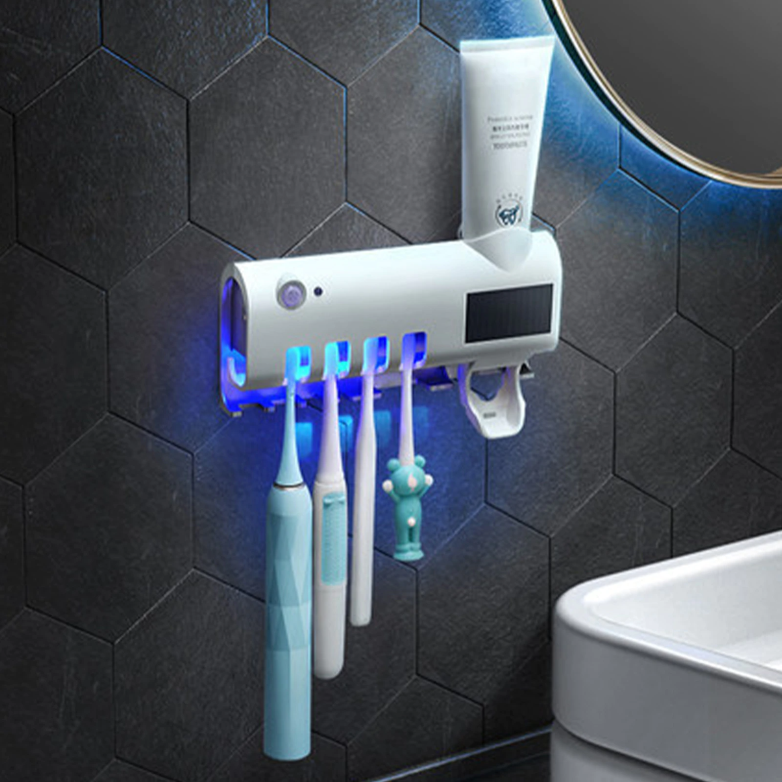 UV Toothbrush Sterilizer Holder & Automatic Toothpaste Dispenser, Wall-Mounted 4-Slot Toothbrush Sanitizer with UV-C Light — White