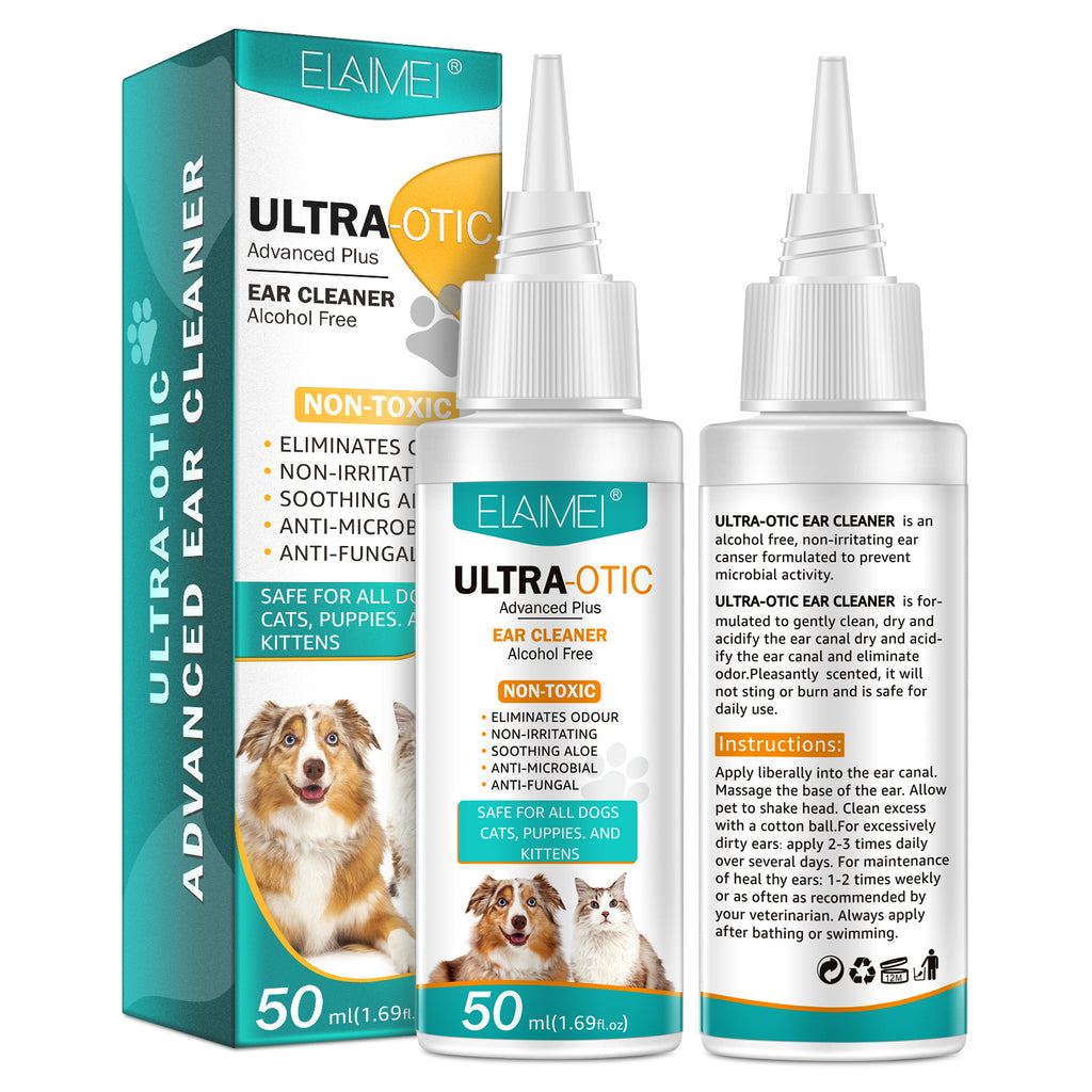 Pet Ear Cleaner 50ml, Gentle Ear Cleaning Solution for Dogs & Cats, Non-Irritating Ear Wash to Remove Dirt — ELAIMEI