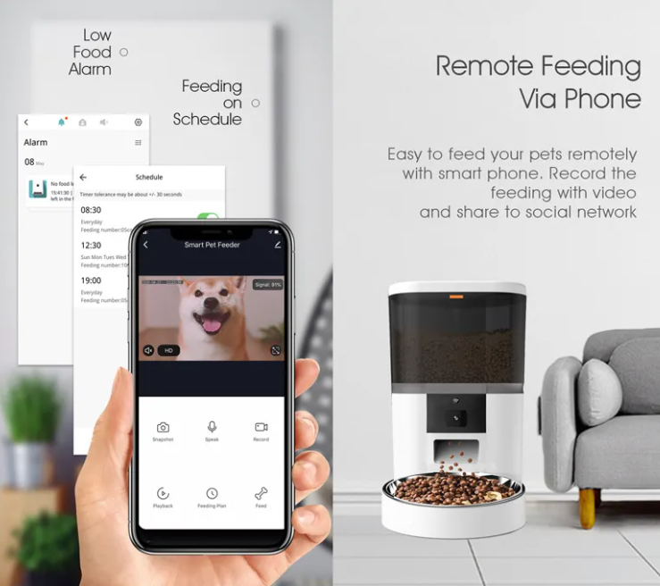 Automatic Pet Feeder with Camera, 6L WiFi Smart Cat & Dog Feeder with App Control, HD Video & 2-Way Audio — 4L/6L, Black/White Options
