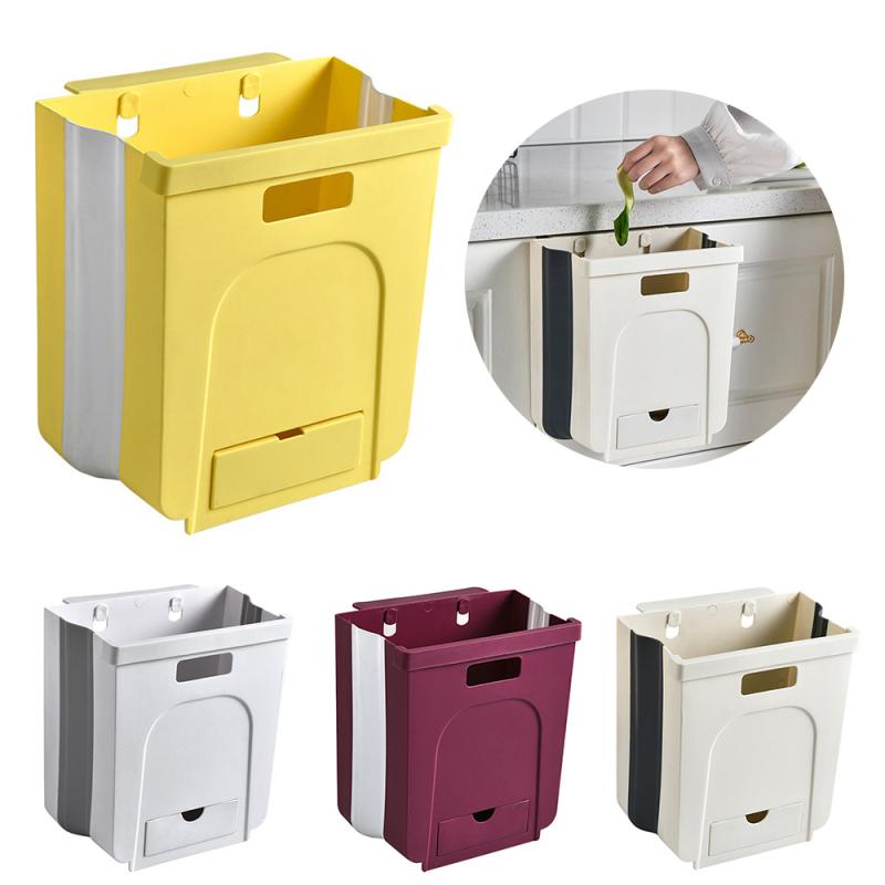 Large Wall-Mounted Folding Trash Can, 6L Foldable Hanging Garbage Bin for Cabinet Door, Space-Saving Collapsible Waste Can for Kitchen, Car — 4 Colors