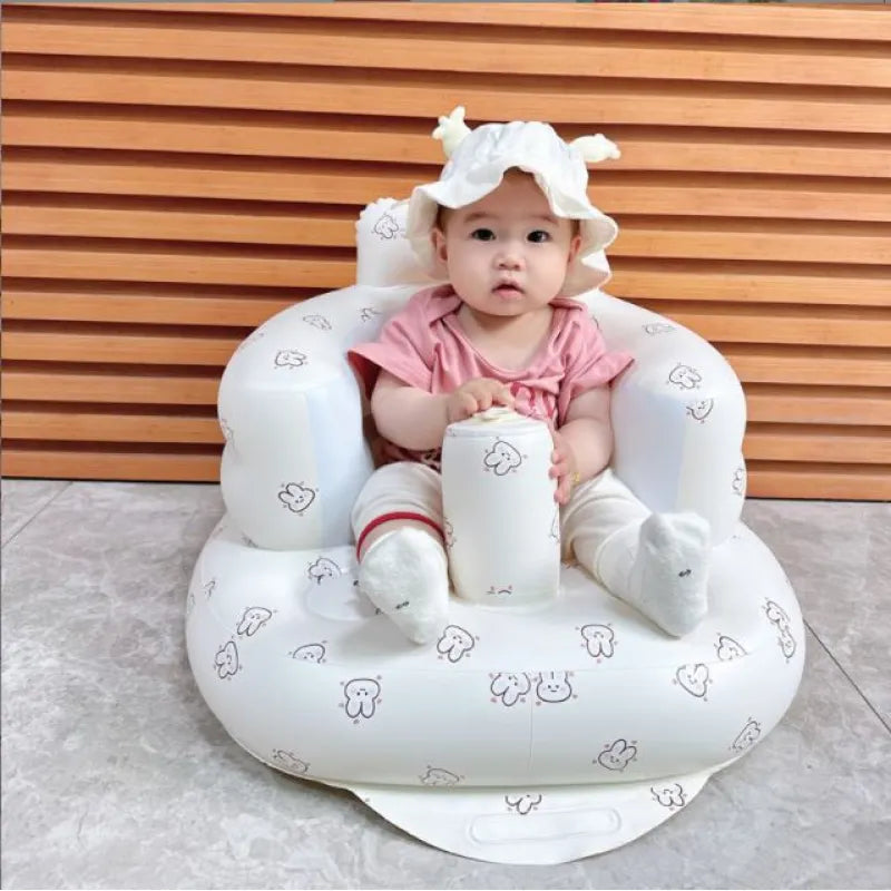 Inflatable Baby Chair for Dining & Bath, Portable PVC Baby Seat with Built-In Air Pump — Cute Designs