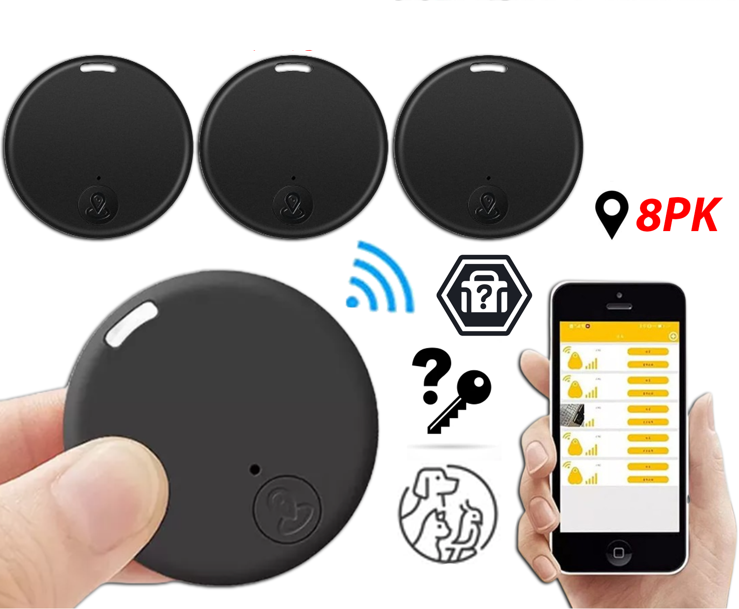 Bluetooth Item Finder Key Tag, App-Paired Locator for Keys, Wallet, Bags & Remotes — Audible Alarm, Two-Way Phone Find — 2/4/6/8 Packs