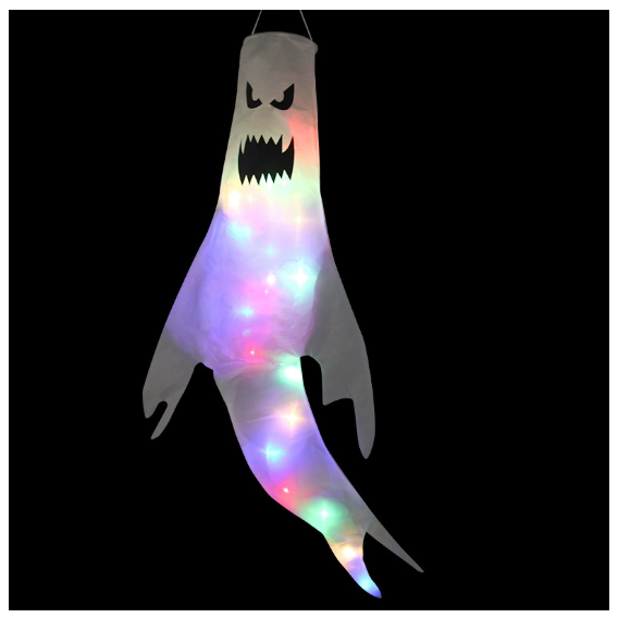Light-Up Hanging Ghost Windsock, LED Halloween Ghost Decoration for Yard, Porch & Tree — Five Face Designs