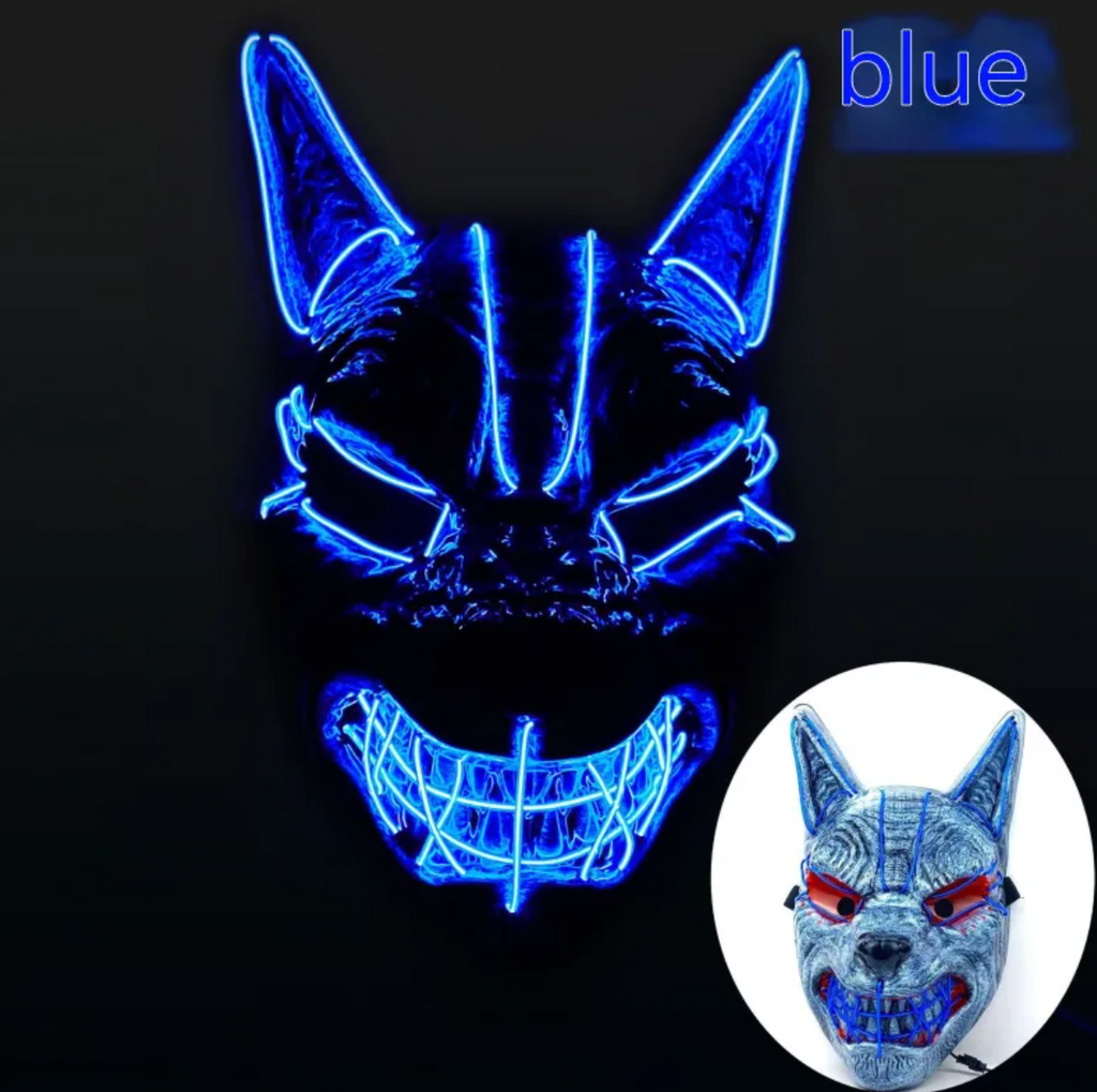 LED Full Face Luminous Halloween Mask, Light-Up Glowing Mask for Cosplay & Rave — Single Colour per Mask, 10 Colourways