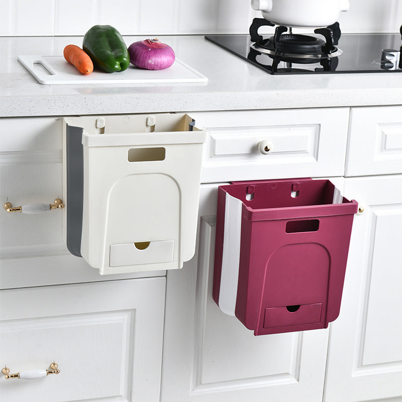 Large Wall-Mounted Folding Trash Can, 6L Foldable Hanging Garbage Bin for Cabinet Door, Space-Saving Collapsible Waste Can for Kitchen, Car — 4 Colors