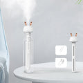 Mini USB Bottle-Cap Humidifier, Cute Rabbit-Ear / Deer-Antler Mist Head with Drop-In Tube for Your Own Bottle or Glass — Fawn / Bunny, White / Pink