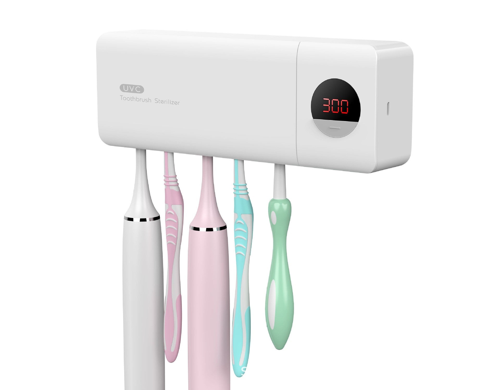 UV Toothbrush Sterilizer Rack, Wall-Mounted Toothbrush Holder with UV Sterilization & USB Charging — White / Pink / Green
