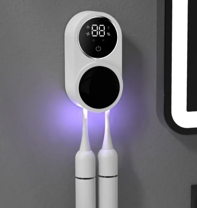 Automatic Toothbrush Sterilizer, USB-Powered UV Sanitizer with Wave/Touch Sensor Auto Open-Close — White