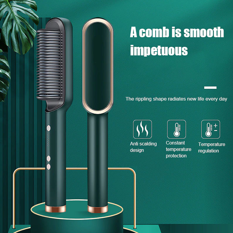 Hair Straightener Brush, 2-in-1 Straightening & Curling Hot Comb with Ceramic PTC Heating, 5 Adjustable Heat Settings & Anti-Scald Design — 4 Colors