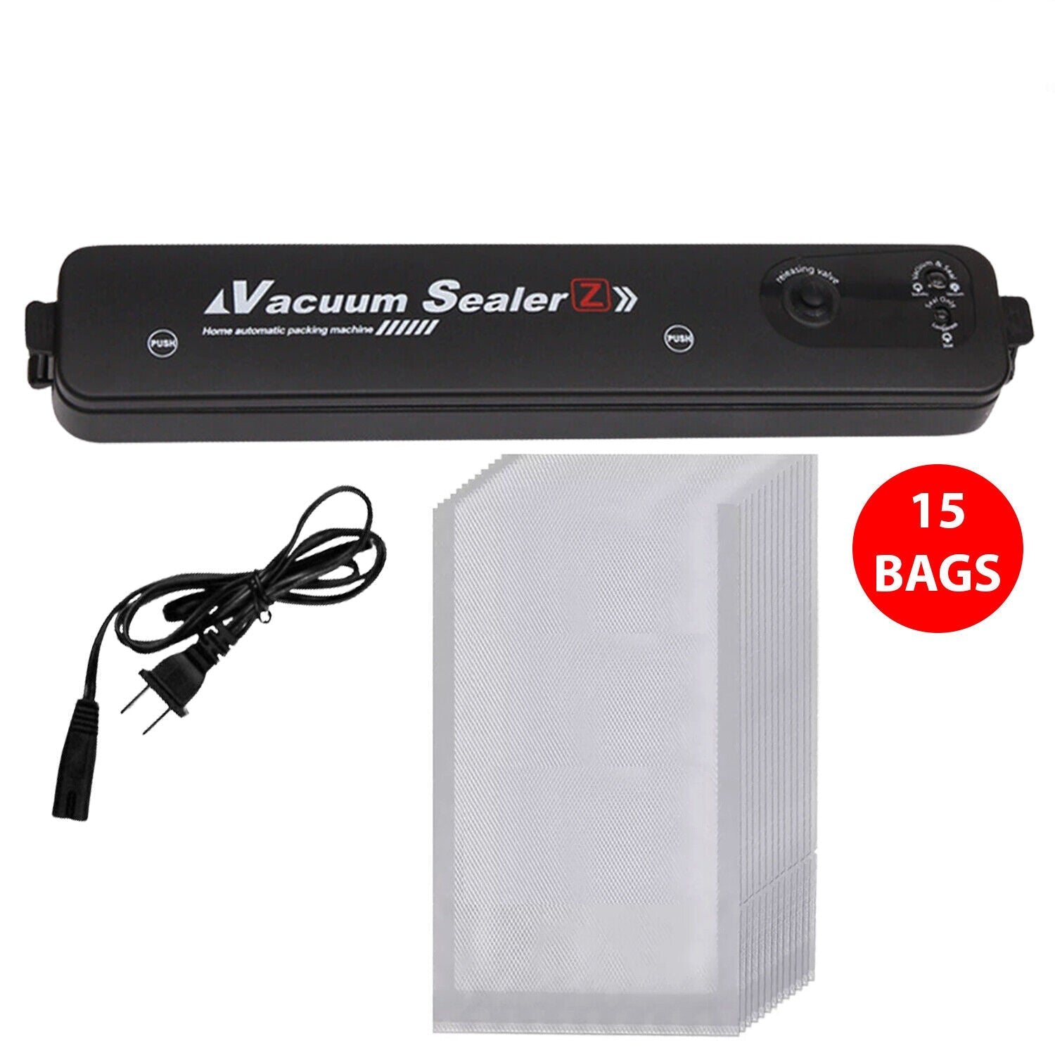 Vacuum Sealer Machine for Food Preservation, Automatic One-Touch Food Saver with Seal Bags — with 15 or 50 Bags
