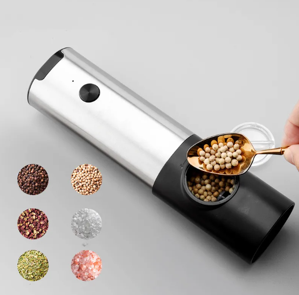 Electric Salt & Pepper Grinder, USB-C Rechargeable One-Touch Mill with Adjustable Coarseness & Base Light — Single or 2-Piece Set