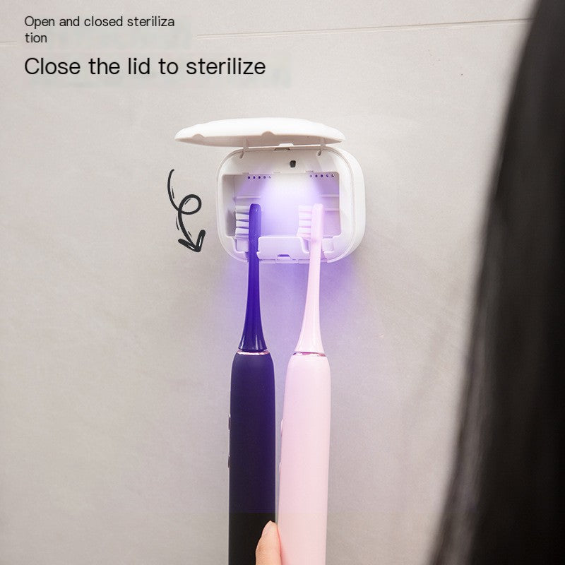 UV Toothbrush Sterilizer, Wall-Mounted UV-C Toothbrush Holder with Close-Lid 3-Minute Sterilisation — Pink / White / Green