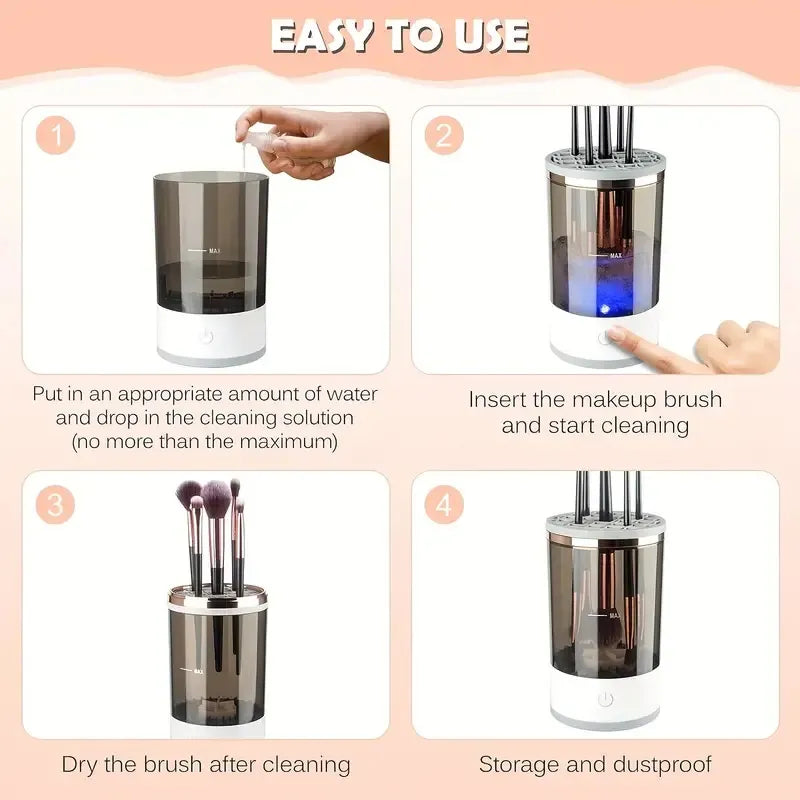 Electric Makeup Brush Cleaning Cup, Countertop Washer with Universal Silicone Cap — Cleans Several Brushes at Once, USB Plug-and-Play — Grey / White