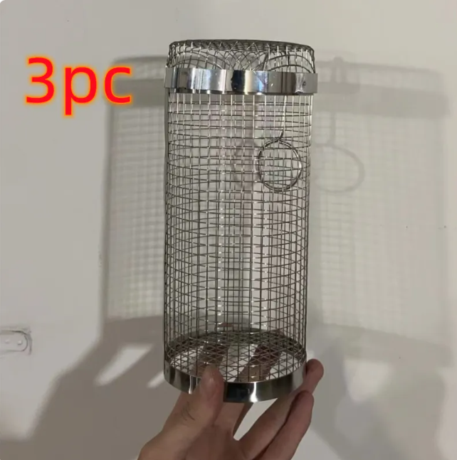Rolling BBQ Grill Basket, Stainless Steel Mesh Cylinder Grilling Basket for Vegetables, Meatballs, Seafood & Small Foods — 20cm / 30cm, 1-6 Pack