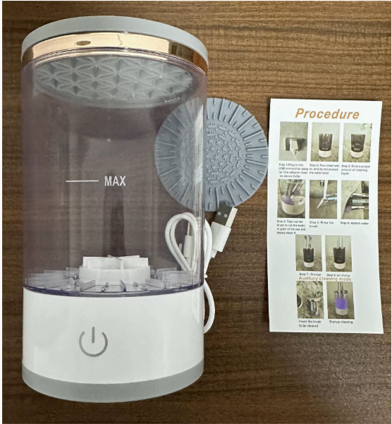 Electric Makeup Brush Cleaning Cup, Countertop Washer with Universal Silicone Cap — Cleans Several Brushes at Once, USB Plug-and-Play — Grey / White