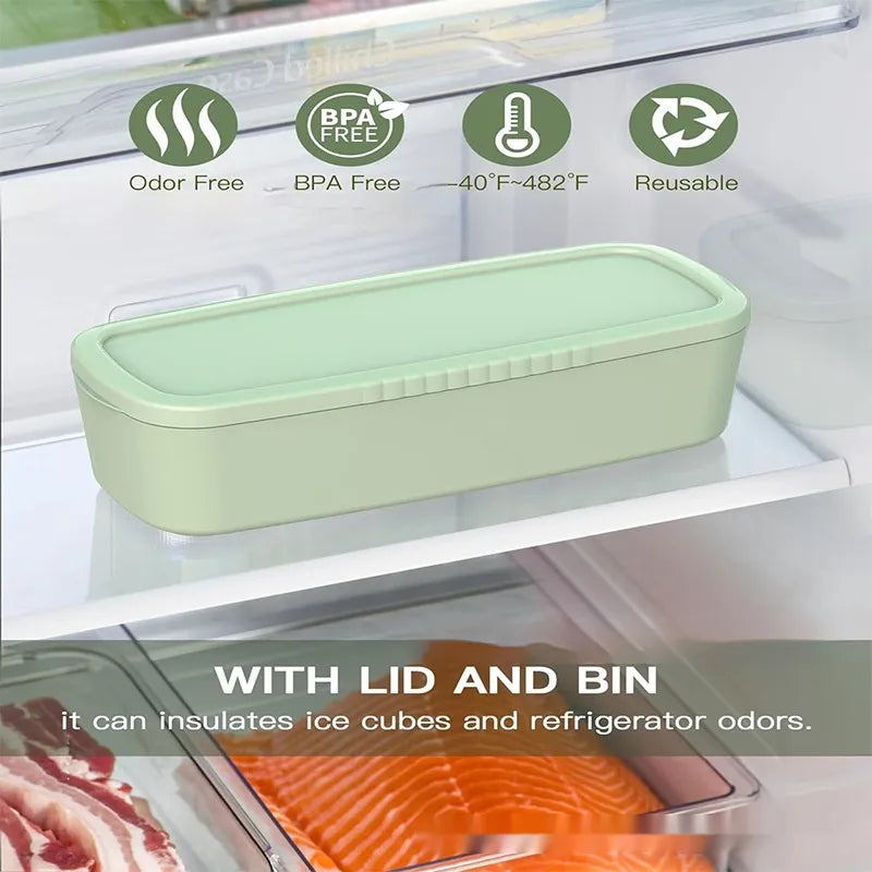 Ice Cube Mold for Tall Tumblers, Silicone Ice Cube Tray with Lid & Storage Bin, Easy-Fill & Release Ice Maker for Drinks — Green