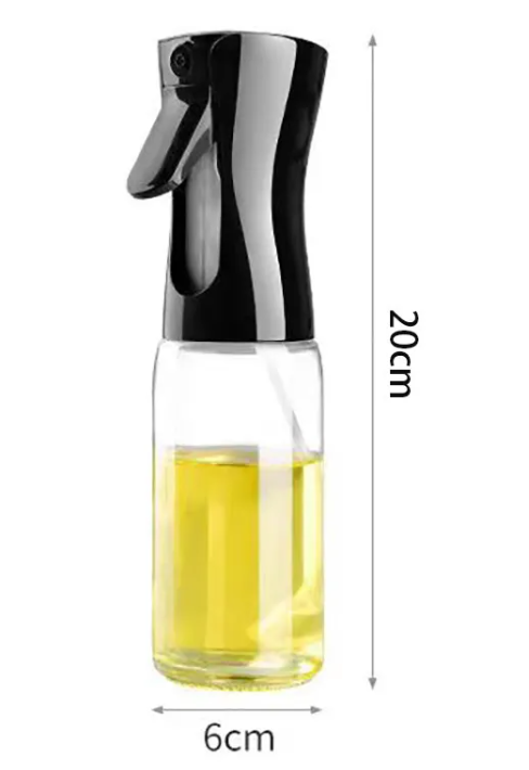 Portable Cooking Oil Sprayer, Refillable Glass Olive Oil Mister with Continuous Fine-Mist Nozzle — Black / White, 200-300ml