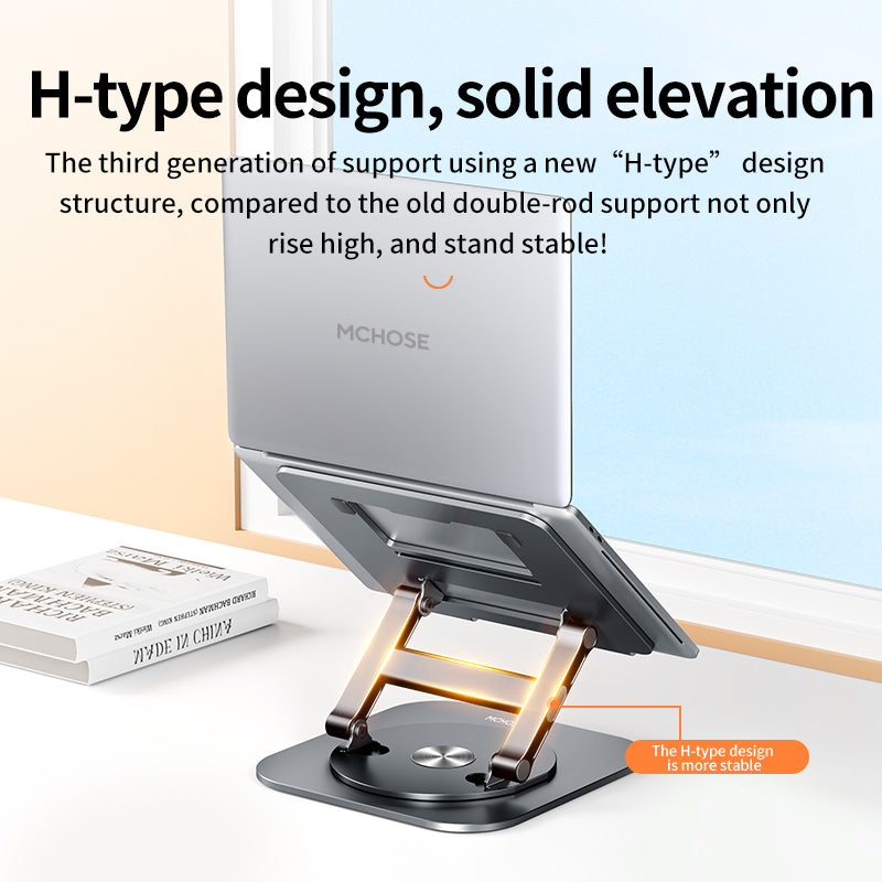 MCHOSE LS928 Adjustable Aluminum Laptop Stand, 360° Rotating Ergonomic Notebook & Tablet Holder, Foldable 1.185kg — Silver / White
