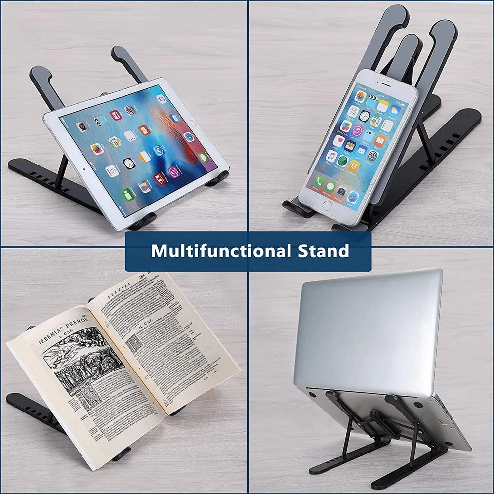 E605 Adjustable Foldable Laptop Stand with Cooling Function, Ergonomic Riser with Improved Airflow, Portable & Lightweight — Black / White