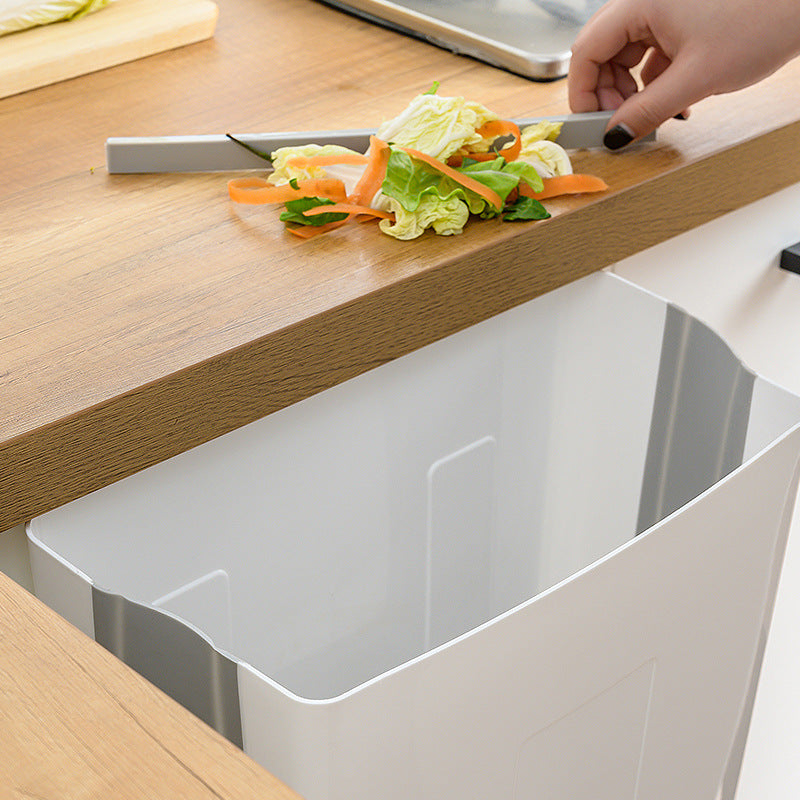 Foldable Kitchen Trash Bin for Cabinet Door, 2.4 Gallon Collapsible Hanging Waste Bin, Space-Saving PP & TPR Garbage Can for Kitchen, Car — Grey