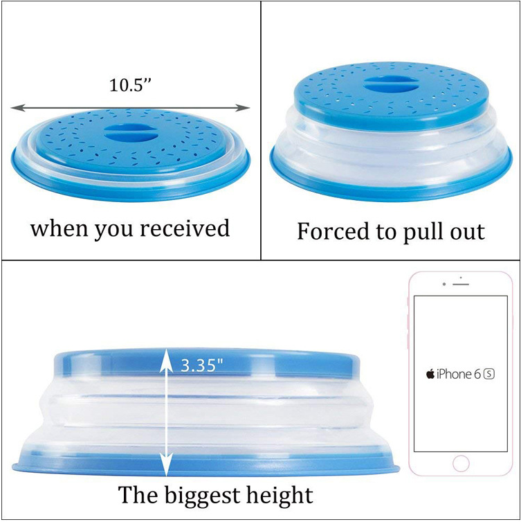 Collapsible Microwave Splash Cover, High-Temperature Food-Grade PP & TPR Splatter Guard, Durable Foldable Design — Green / Blue / Red