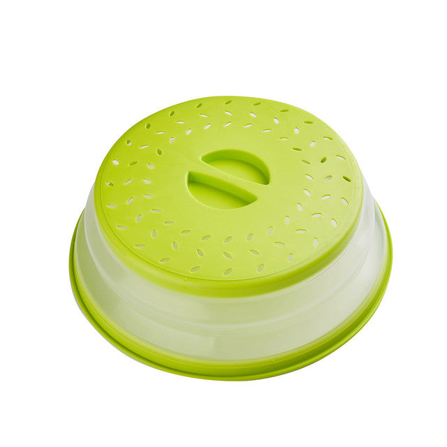 Collapsible Microwave Splash Cover, High-Temperature Food-Grade PP & TPR Splatter Guard, Durable Foldable Design — Green / Blue / Red