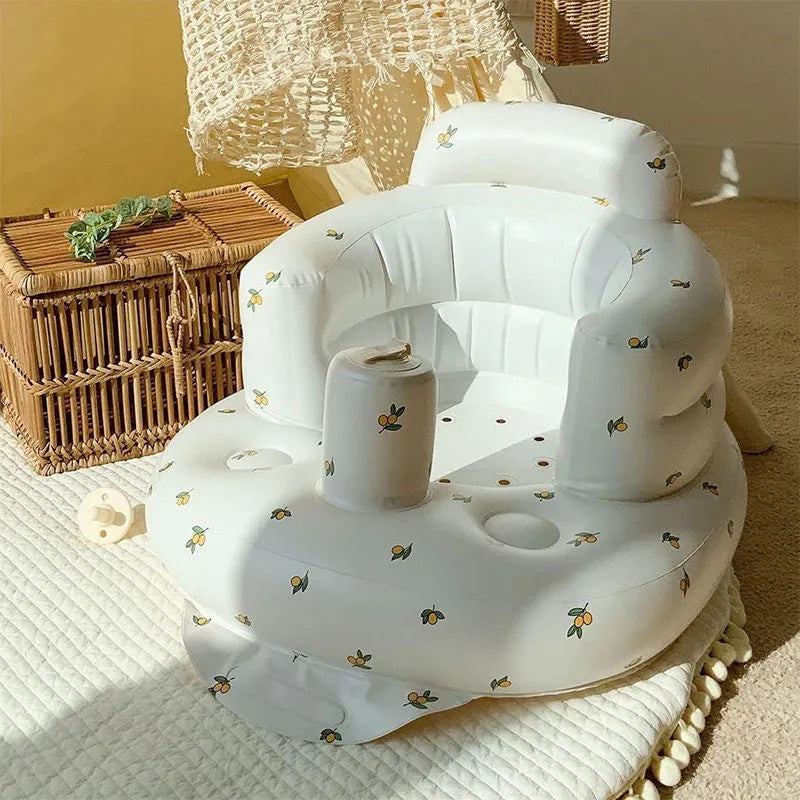 Inflatable Baby Chair for Dining & Bath, Portable PVC Baby Seat with Built-In Air Pump — Cute Designs