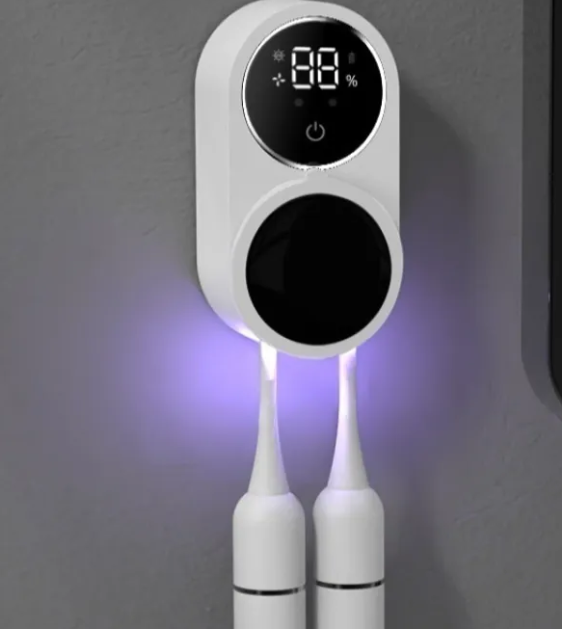 Automatic Toothbrush Sterilizer, USB-Powered UV Sanitizer with Wave/Touch Sensor Auto Open-Close — White