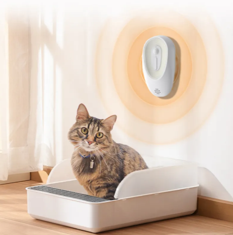 Pet Odor Eliminator for Litter Boxes, Rechargeable Smart Deodorizer with Sterilization & Odor-Neutralizing Technology — White