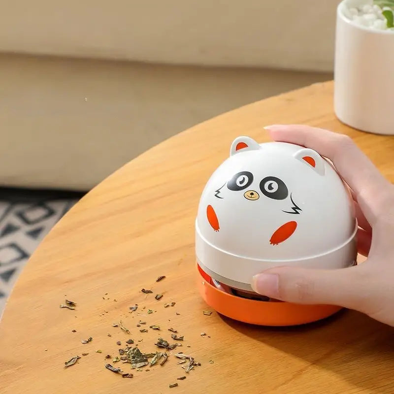 Cute Mini Desktop Vacuum Cleaner, USB Rechargeable Handheld Desk Sweeper for Crumbs, Pencil Shavings & Pet Hair — Panda / Cat / Hamster